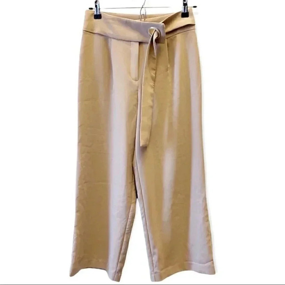 Dynamite High Rise Wide Leg Cropped Trouser Pants Tan Beige  XS NWT - Picture 1 of 15